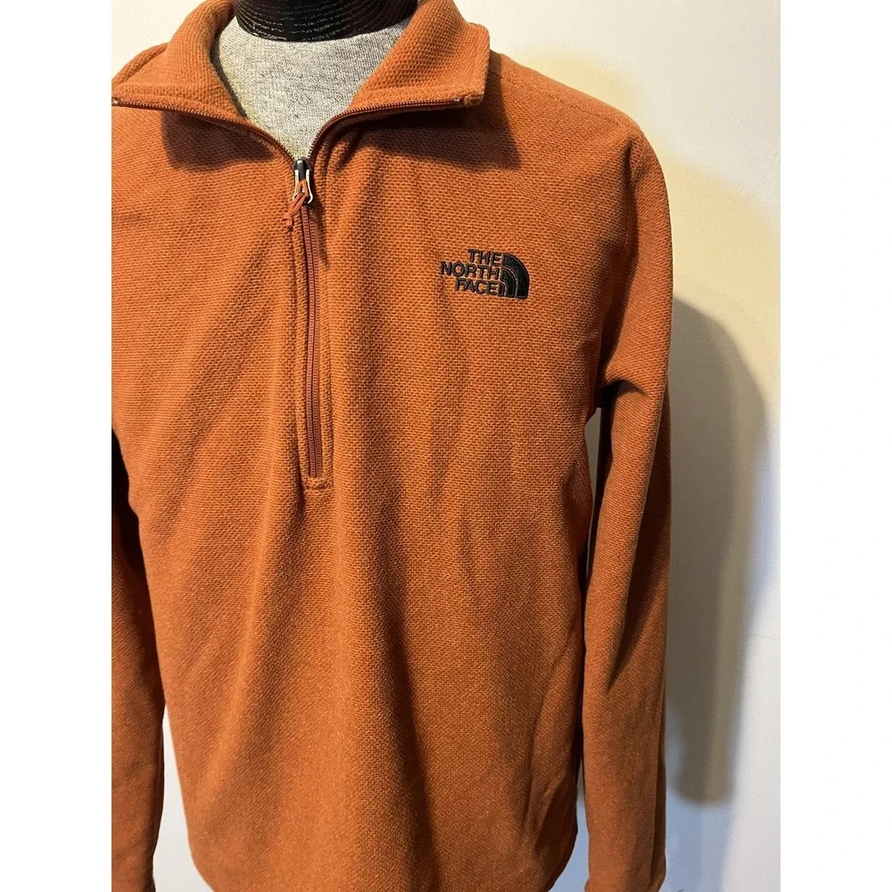 The North Face Pullover Mens Large Orange Fleece 1/4 Zip Stand Collar Hiking‎